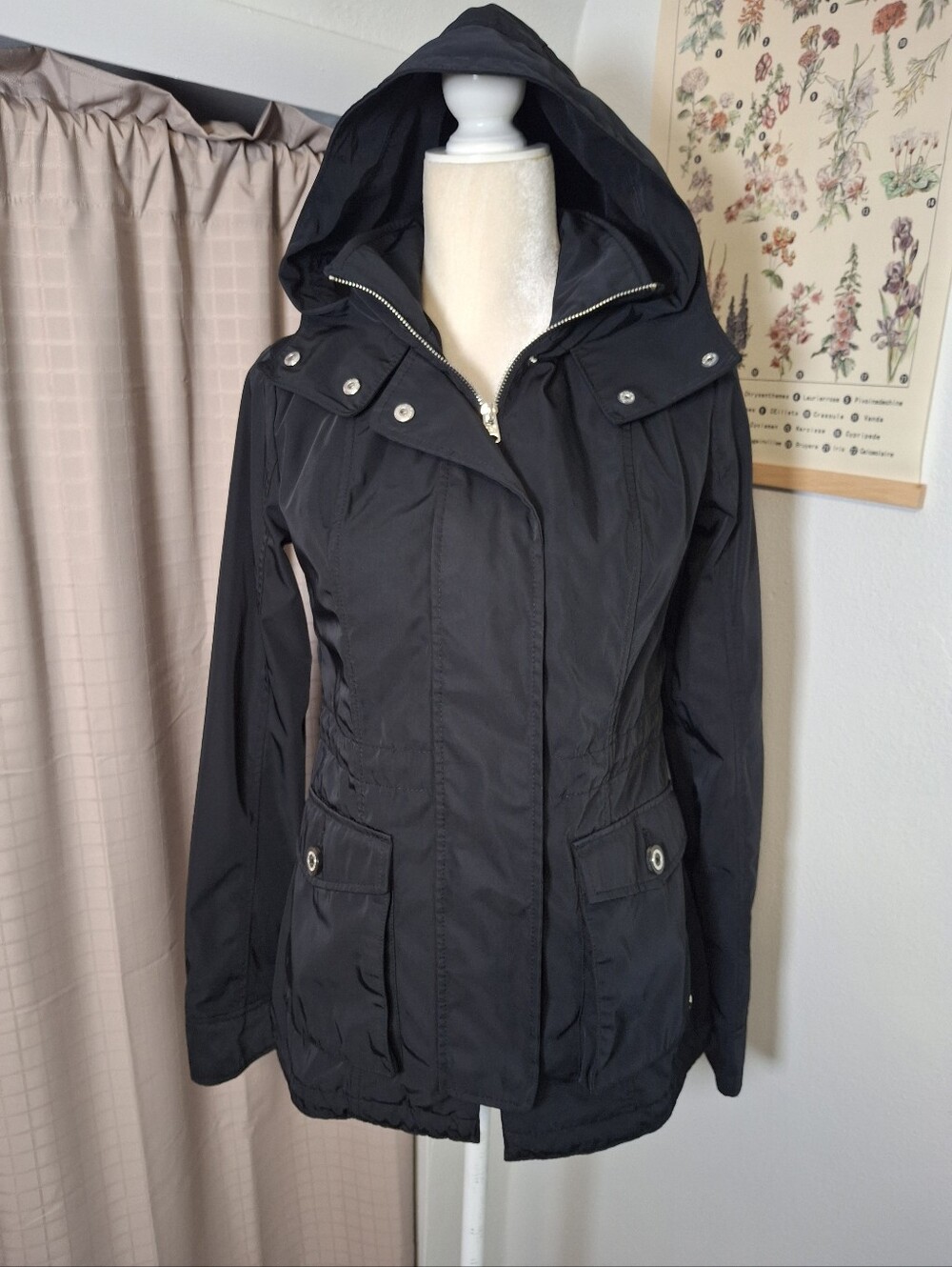 Abercrombie & Fitch Black The A&F Nylon Parka Hooded Water Resistance Size Small